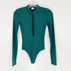 Aritzia Wilfred Harlequin Long Sleeve Bodysuit Ribbed Keyhole Size Small